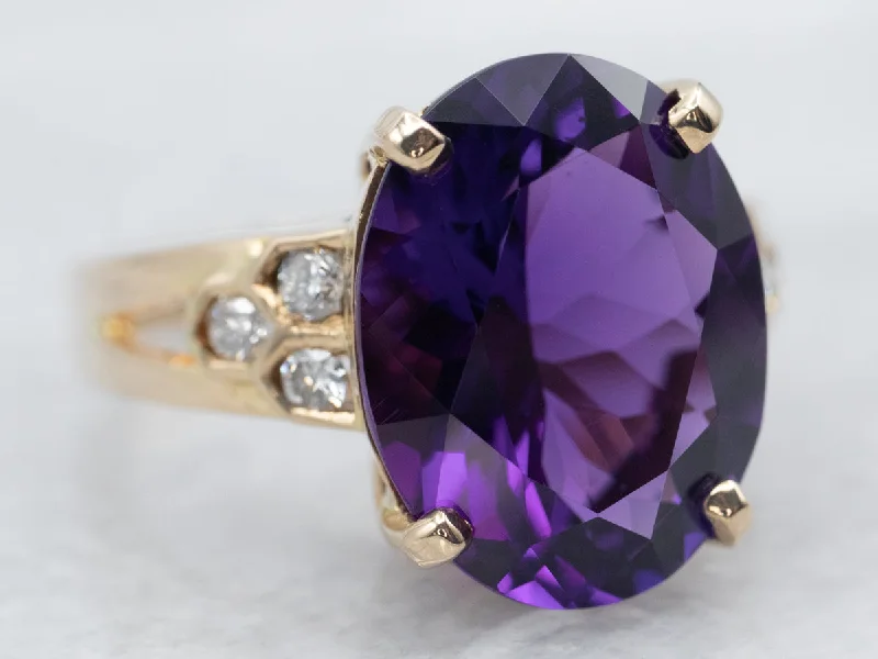 Trendy wedding rings for women -Vintage Amethyst Cocktail Ring with Diamond Accents