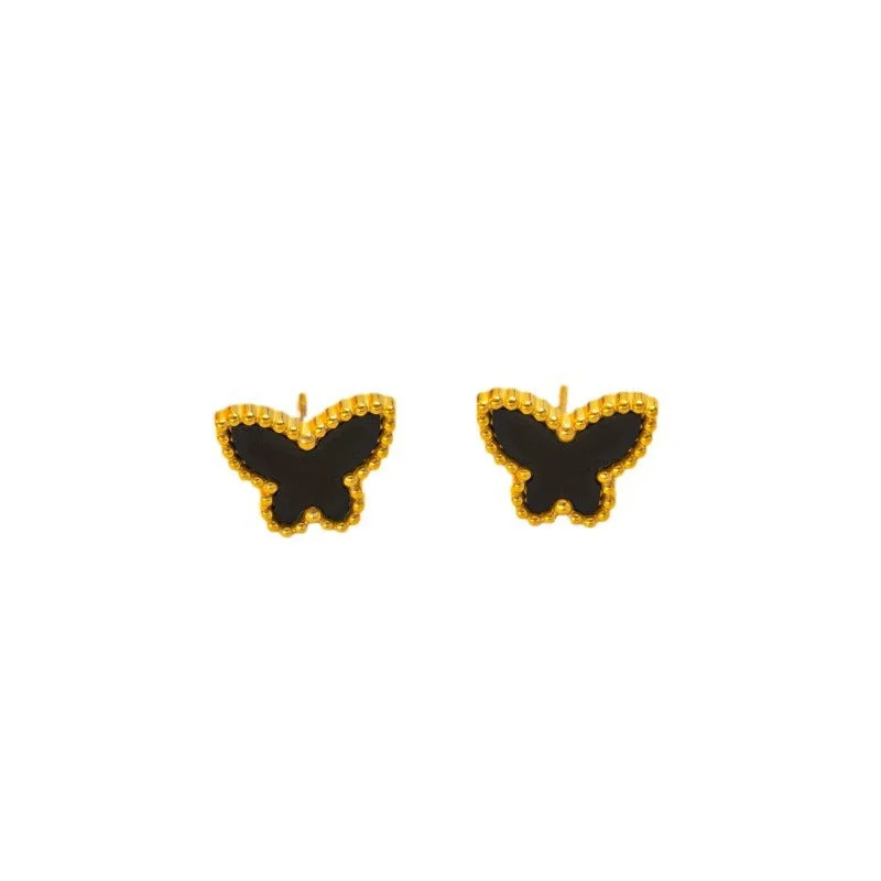 Geometric necklaces for women -Korean Wing Geometric Titanium Steel 18K Gold Plated Stud Earrings