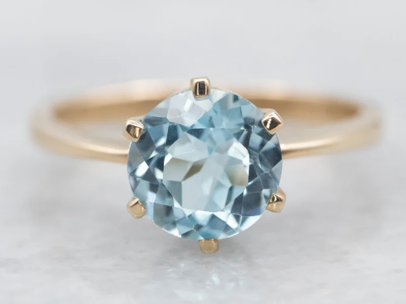 Art deco rings for women -Yellow Gold Blue Topaz Solitaire Ring