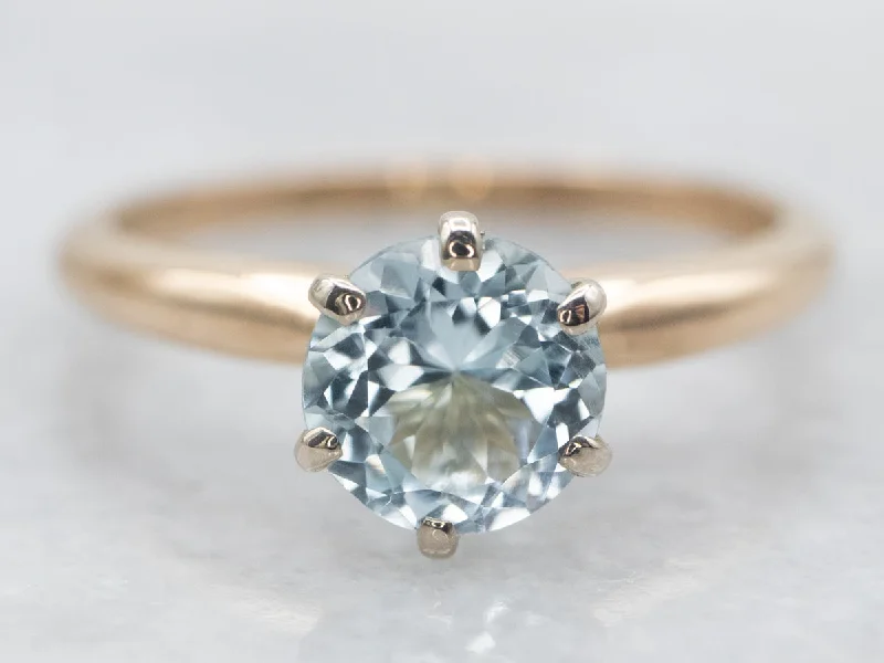 Gemstone engagement rings for women -Round Cut Blue Topaz Solitaire Ring