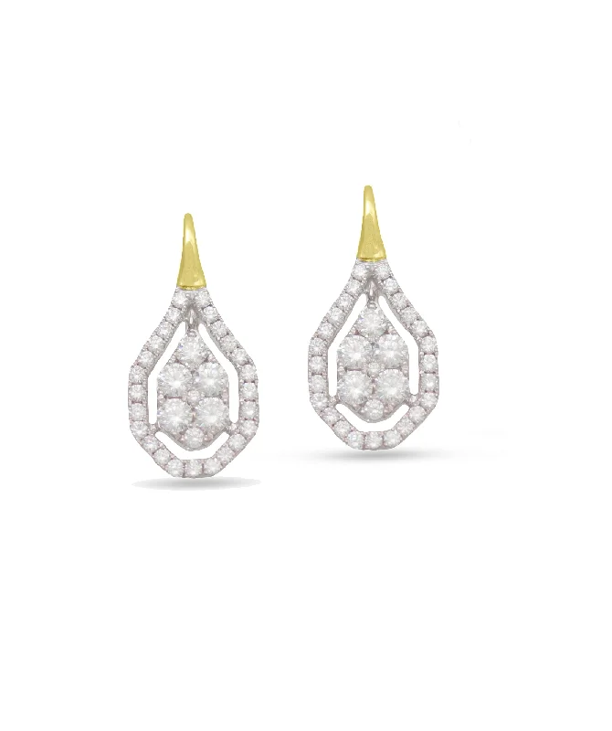 Handmade silver earrings for women -14K Yellow and White Gold Drop Earrings with Diamond Halo