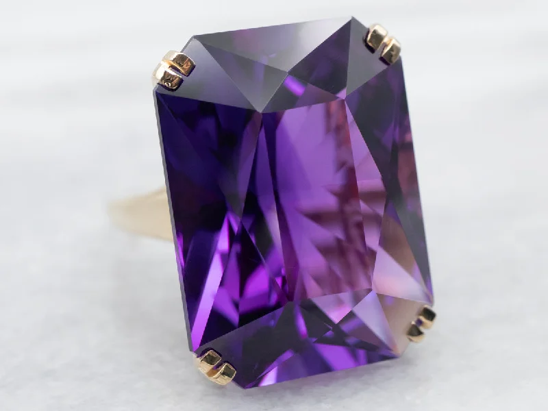 Birthstone rings for women -Bold Amethyst Cocktail Ring in Yellow Gold