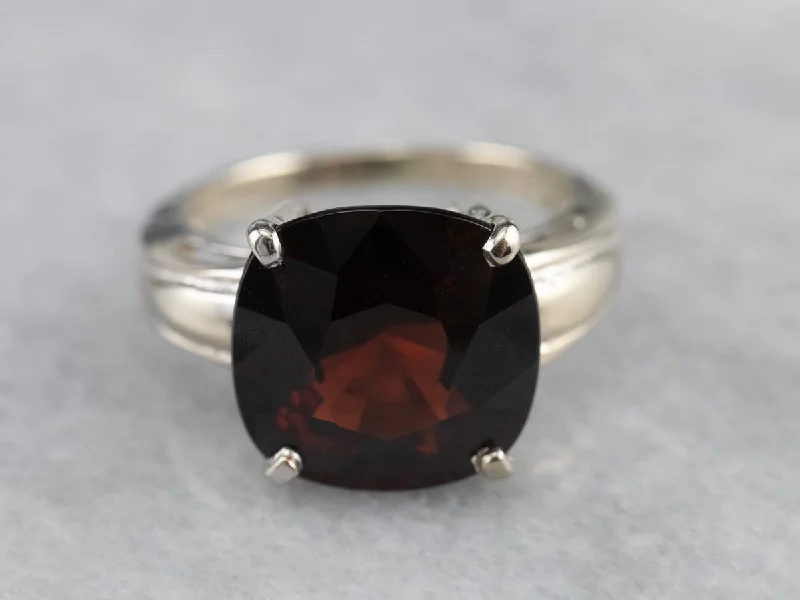 Multi-stone rings for women -Cushion Cut Garnet White Gold Ring