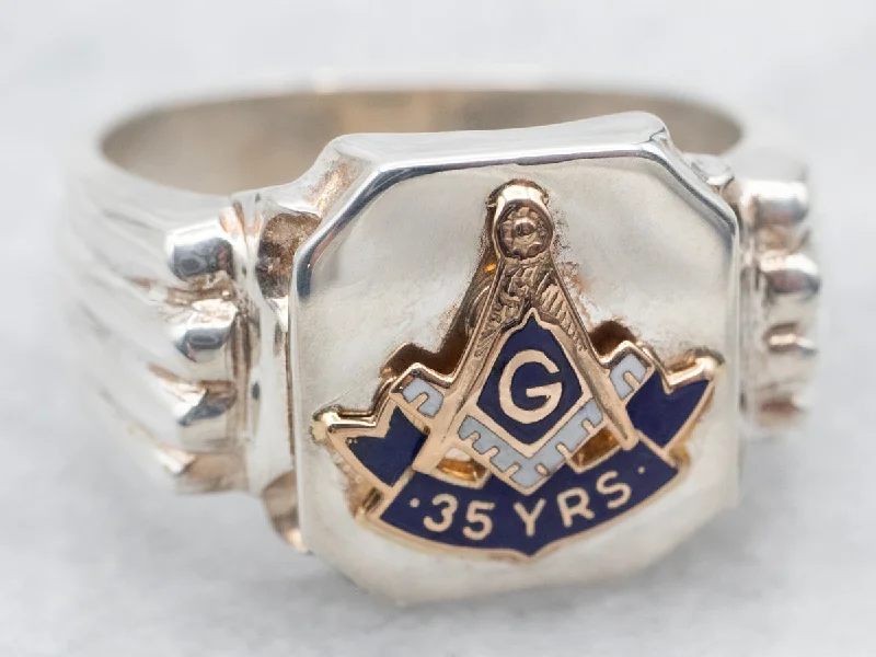 Wedding ring sets for women -Vintage Masonic 35th Year Anniversary Statement Ring