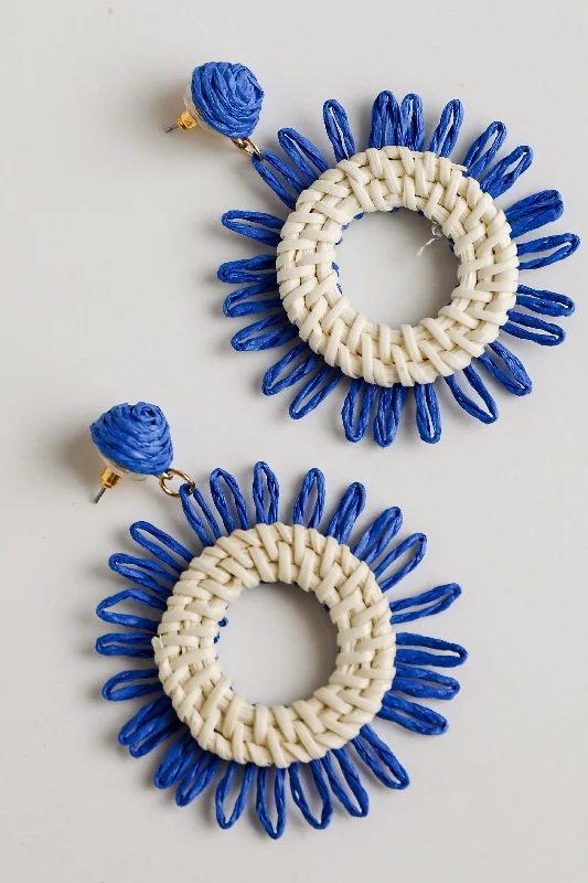 Vintage earrings for women -FINAL SALE - Hanna Blue Straw Statement Earrings