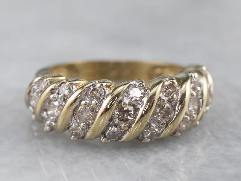 Wedding bands for women -Vintage Gold Diamond Cocktail Ring