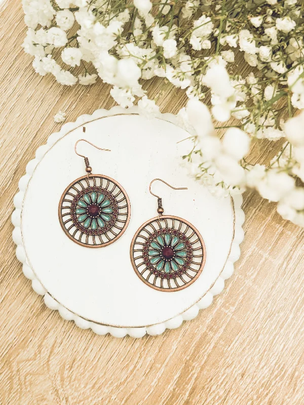 Animal-themed earrings for women -Beautiful Boho Copper Drop Earrings