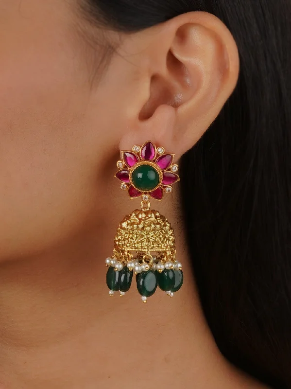 Fashionable earrings for women -Multicolor Gold Plated Temple Earrings - TMPEAR81M