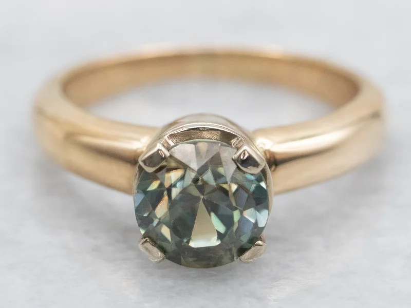 Round-cut rings for women -Blue-Green Zircon Solitaire Ring