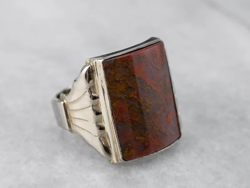 Promise engagement rings for women -Antique Carnelian Moss Agate Ring