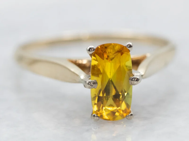 Custom platinum rings for women -Two Tone Gold Yellow Sapphire Solitaire Ring