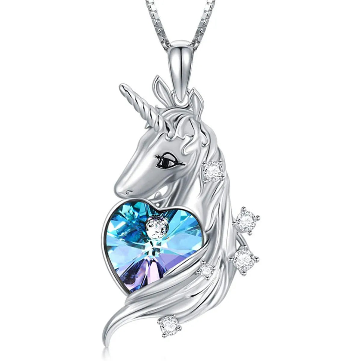 Custom gemstone necklaces for women -Cute Heart Shape Unicorn Alloy Inlay Rhinestones Pendant Necklace 1 Piece