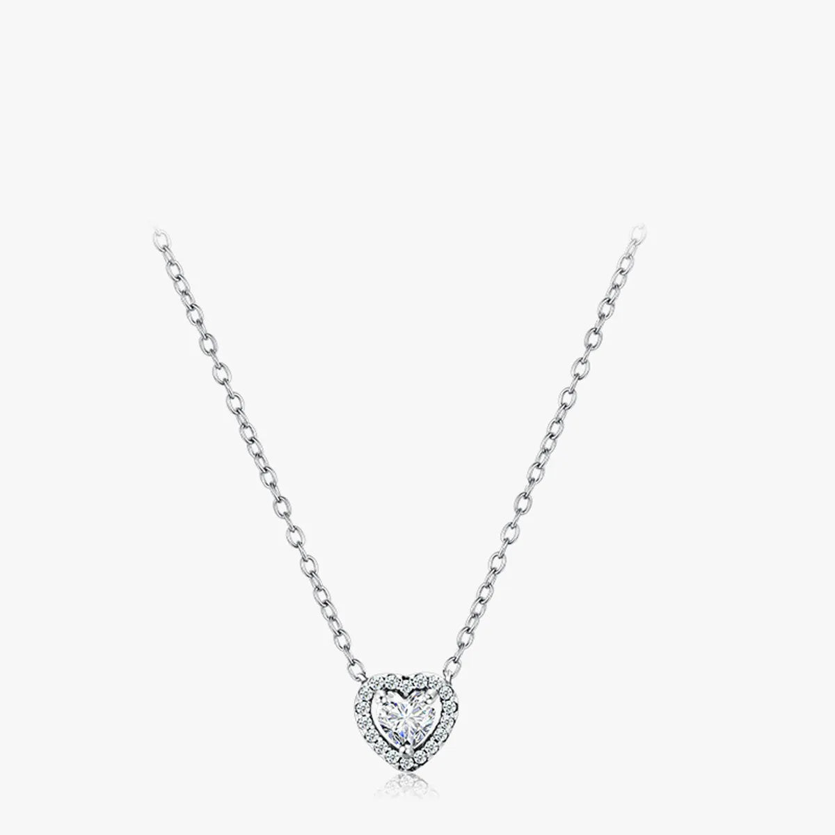 Dainty necklaces for women -Simple Style Heart Shape Silver Plating Inlay Zircon Necklace 1 Piece