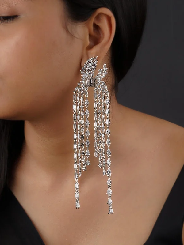 Cool earrings for women -White Color Silver Plated Faux Diamond Earrings - CZEAR548