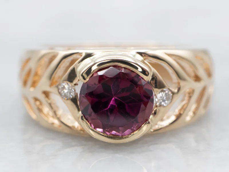 Elegant engagement rings for women -Yellow Gold Rhodolite Garnet Ring with Diamond Accents