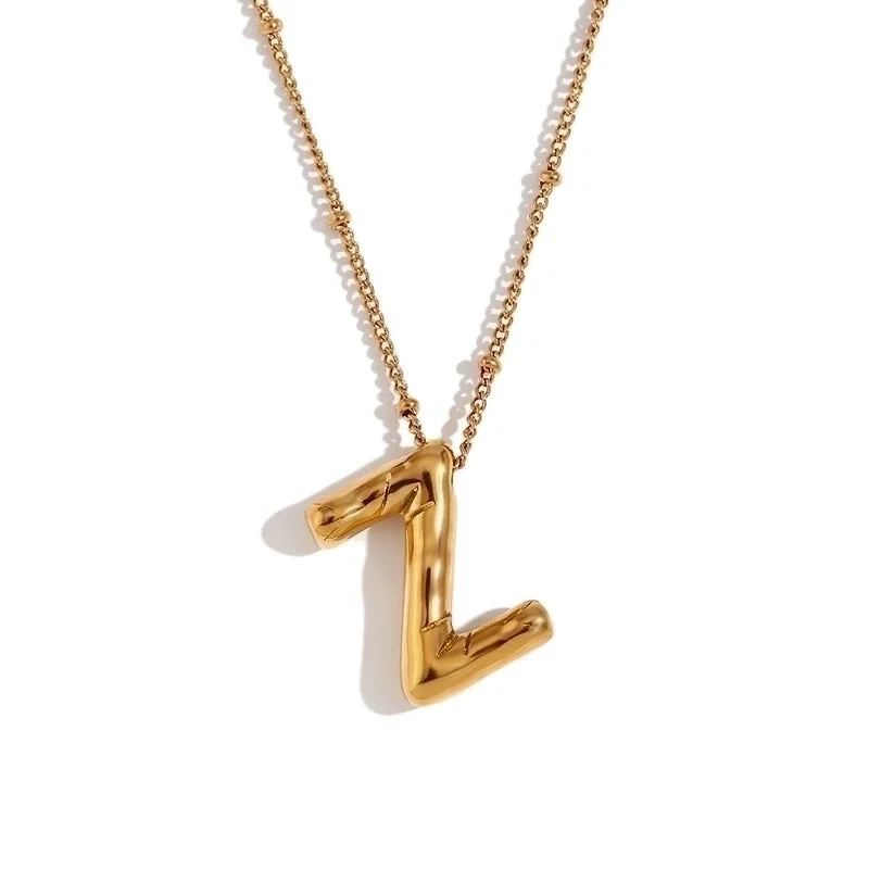 Party Balloon Letter Pendant Necklace-Gold-Z