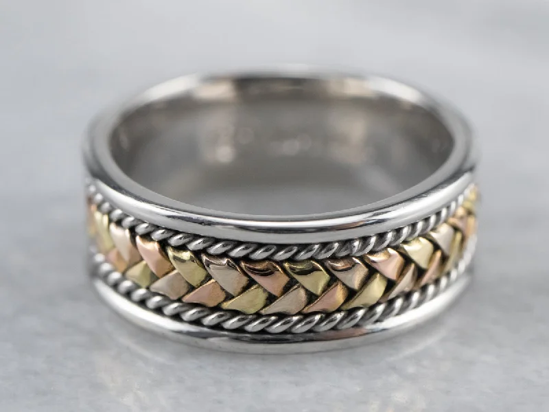 Elegant fashion rings for women -Braided Mixed Metal Patterned Band Ring