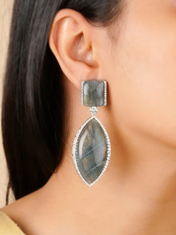 Large earrings for women -Fluorite Color Silver Plated Contemporary Earrings - CC-EAR11A