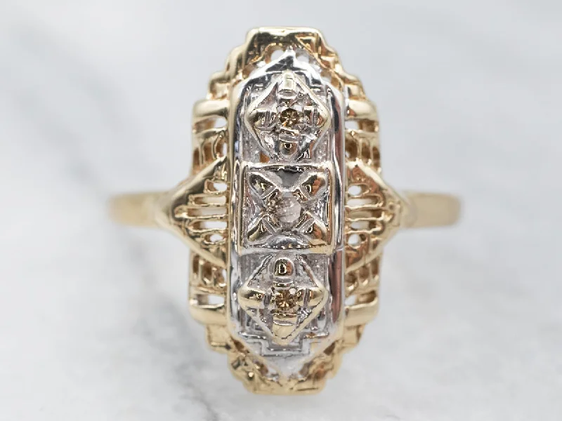 Custom silver engagement rings for women -Antique Champagne Diamond Dinner Ring