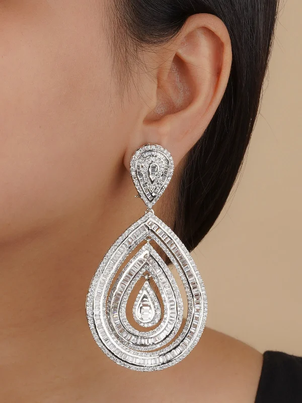 Bold earrings for women -White Color Silver Plated Faux Diamond Earrings - CZEAR519