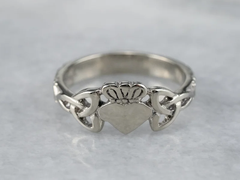 Ring sets for women -White Gold Claddagh Celtic Knot Ring