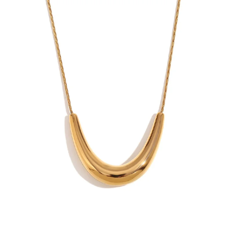 Arc V-shaped pendant snake bone chain - gold