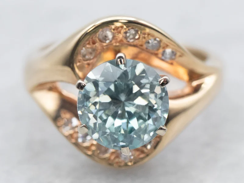 Designer rings for women -Retro Era Blue Zircon and Diamond Statement Ring