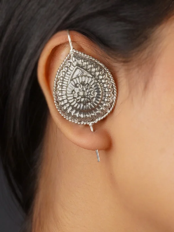 Fashion earrings for women -Grey Color Silver Plated Tribal Earrings - EK-SFEAR311