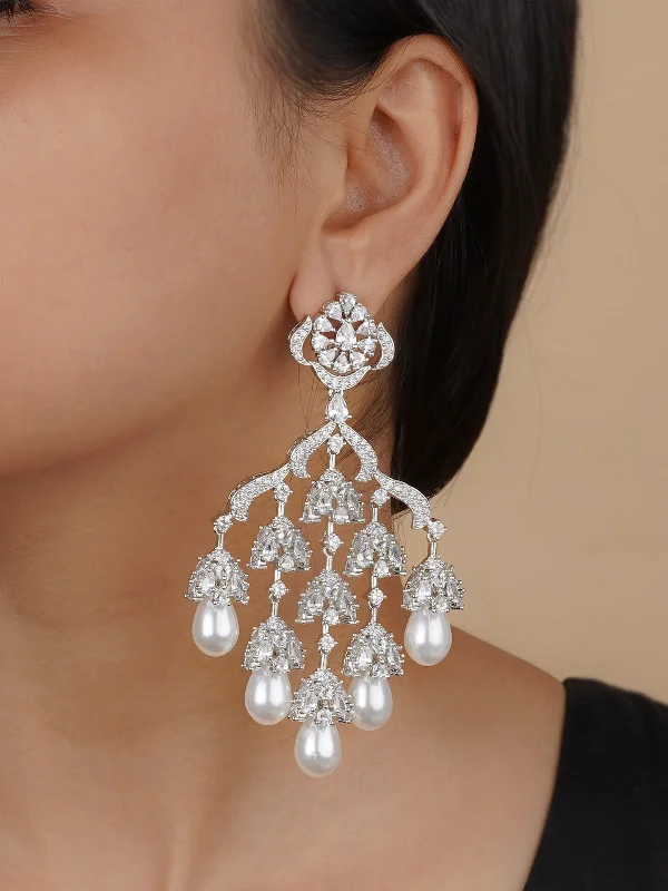 Color block earrings for women -White Color Silver Plated Faux Diamond Earrings - CZEAR513