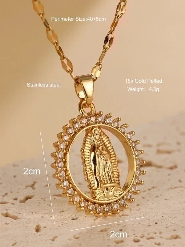 Colorful crystal necklaces for women -Elegant Simple Style Human Stainless Steel Hollow Out Zircon 18k Gold Plated Pendant Necklace