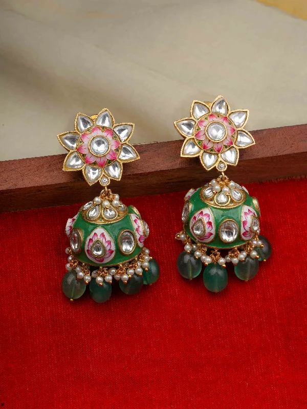 Fashion earrings for women -Multicolor Gold Plated Jadau Kundan Earrings - ME1122M