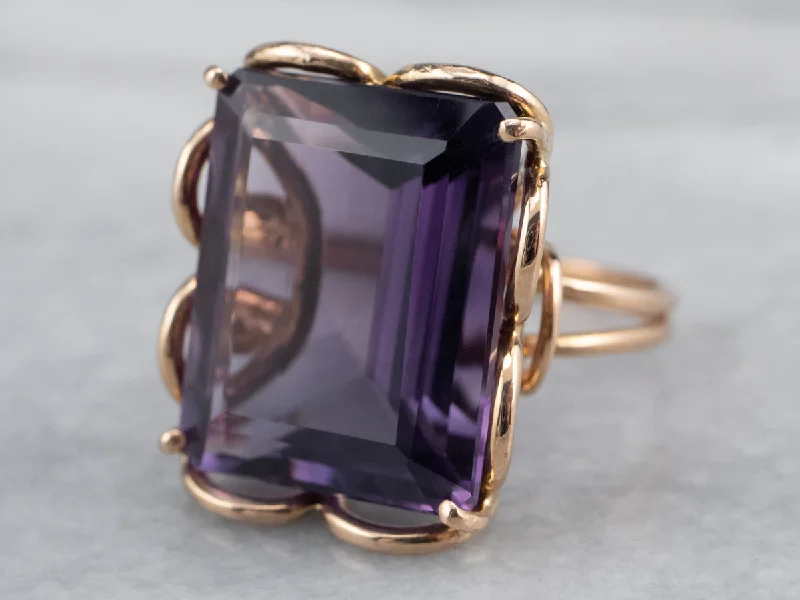 Black diamond rings for women -Rose Gold Amethyst Statement Ring