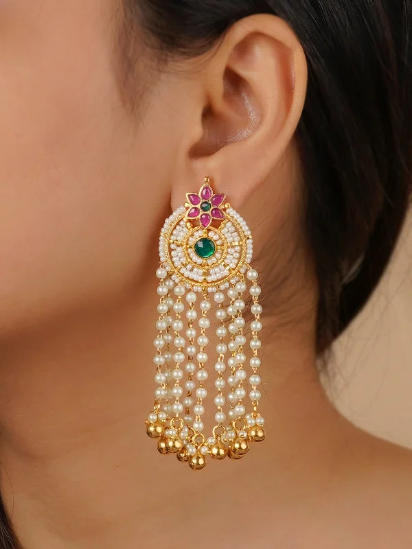 Short stud earrings for women -Multicolor Gold Plated Jadau Kundan Earrings - ME1131MA