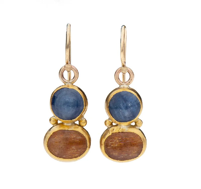 Faux pearl earrings for women -Nava Zahavi Yellow Gold Kyanite and Sunstone Earrings