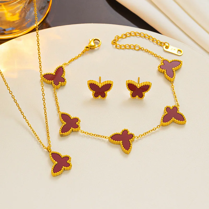 871 Red Shell Butterfly Three piece Set