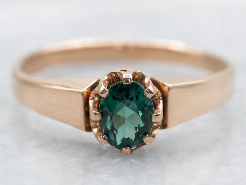 Minimalist wedding rings for women -Antique Rose Gold Green Tourmaline Solitaire Ring