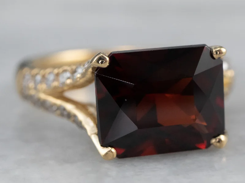 Large rings for women -Pyrope Garnet and Diamond 18K Gold Ring