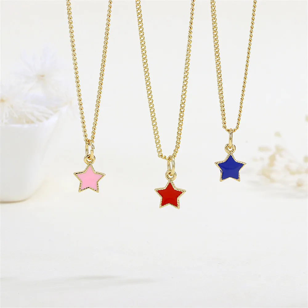 Adjustable gold necklaces for women -Copper 18K Gold Plated Enamel Pentagram Pendant Necklace