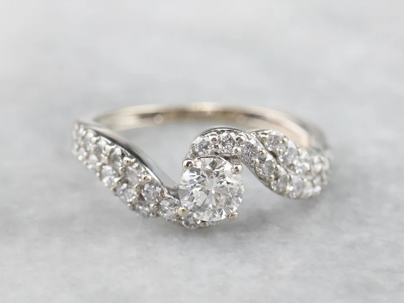 Wedding rings with diamonds for women -Modern Diamond Bypass Ring