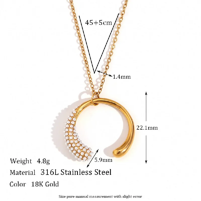 Half set Moon Pendant Necklace - Gold - Pearl