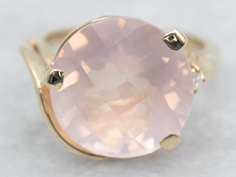 Vintage gold rings for women -Pink Quartz Cocktail Ring with Diamond Accent