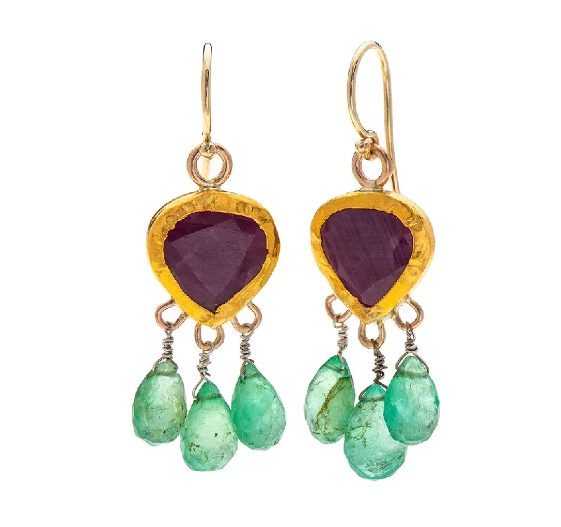 Clip-on earrings for women -Nava Zahavi Yellow Gold Ruby Emerald Adventure Earrings