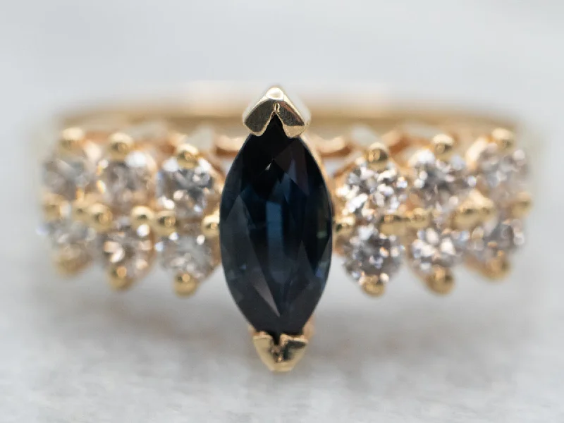 Stackable rings for women -Yellow Gold Marquise Cut Sapphire Ring with Diamond Accents