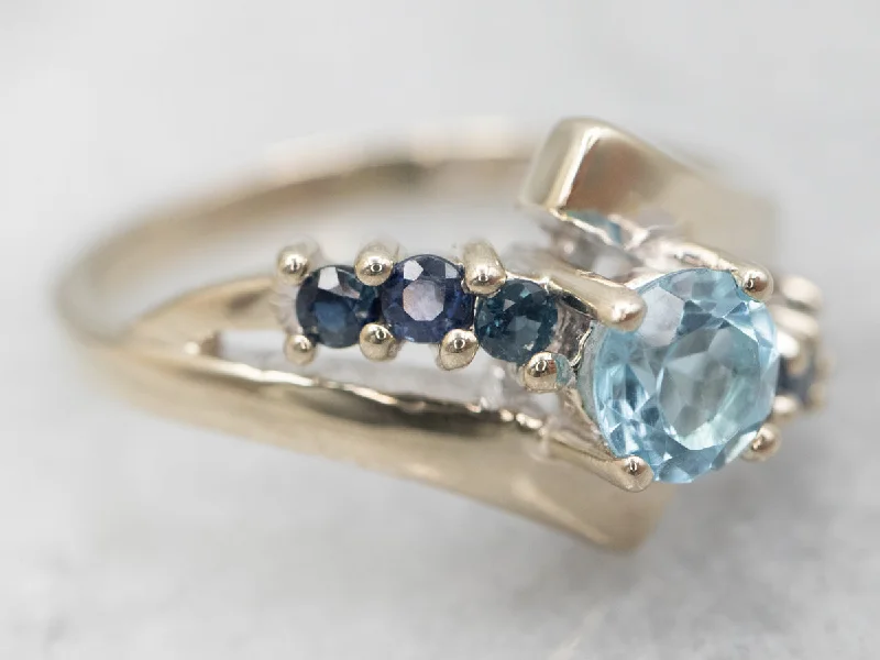 Gold stacking rings for women -White Gold Blue Topaz and Sapphire Ring