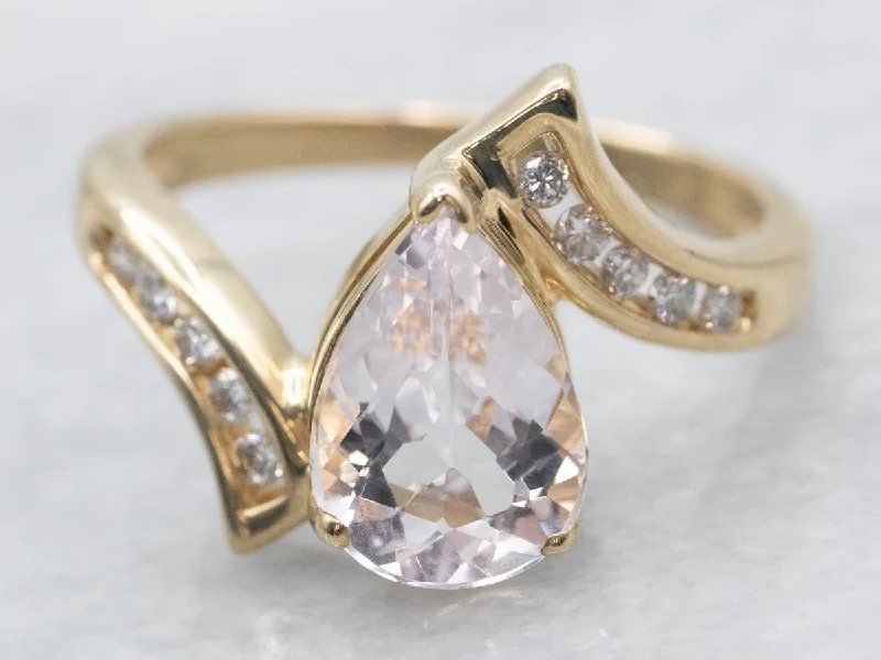 Large rings for women -Pear Cut Morganite Bypass Ring with Diamond Shoulders