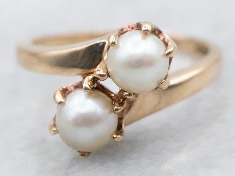 Unique gemstone rings for women -Vintage Gold Saltwater Pearl Bypass Ring