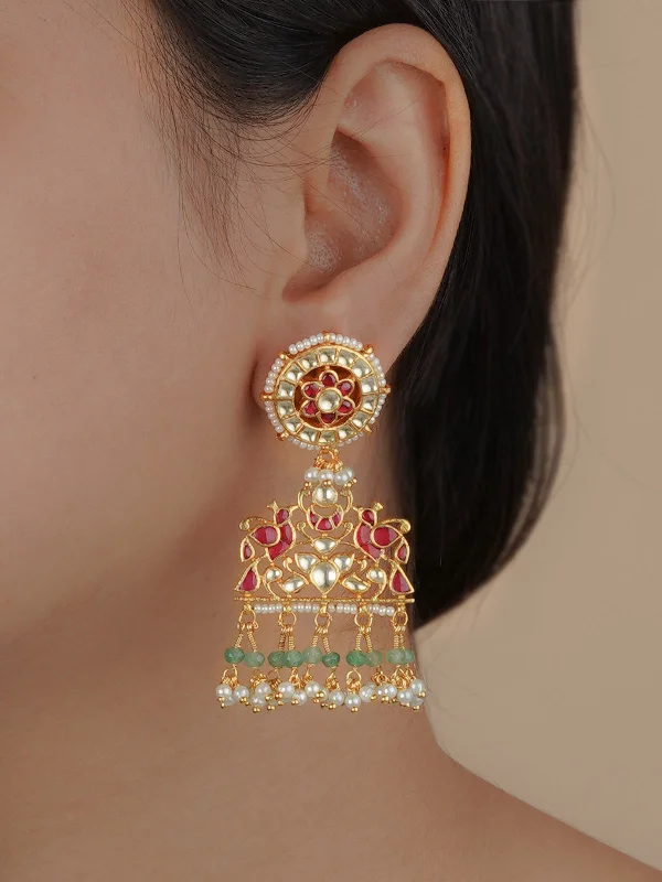 Short stud earrings for women -Multicolor Gold Plated Jadau Kundan Earrings - ME1124M