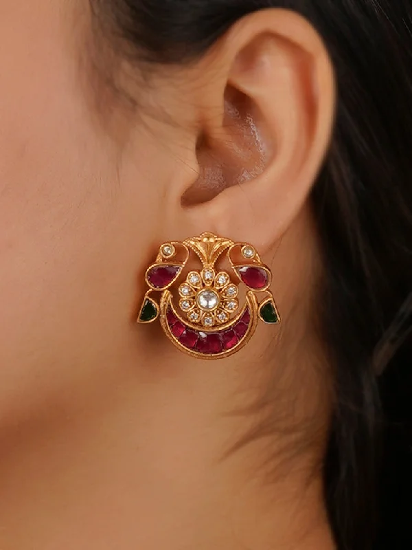 Clear earrings for women -Multicolor Gold Plated Jadau Kundan Earrings - ME1210MA