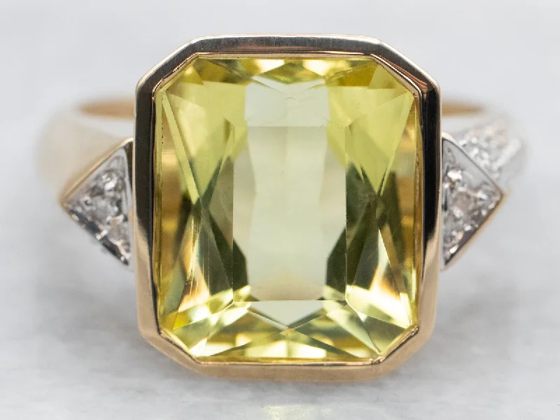 Vintage rings for women -Lemon Quartz and Diamond Statement Ring