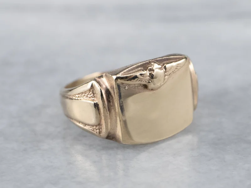 Promise rings for women -Military Style Gold Signet Ring